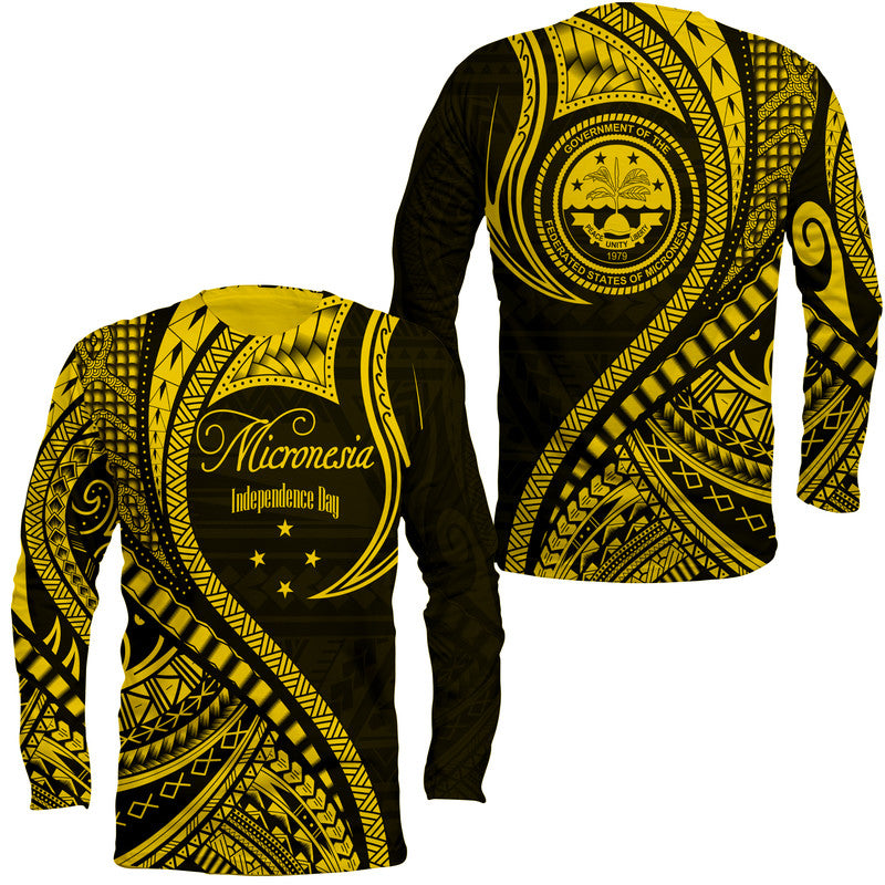 Federated States of Micronesia Independence Day Long Sleeve Shirt Gold Polynesian Wave Style LT9 Unisex Gold - Polynesian Pride