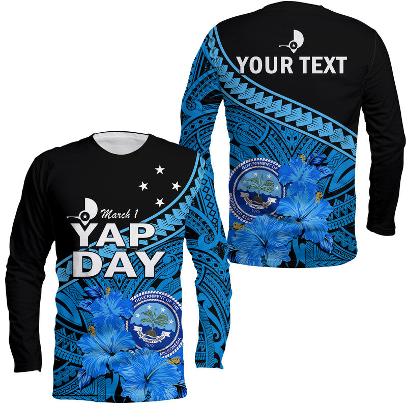 (Custom Personalised) Yap State Day Long Sleeve Shirt Yap Flag and FSM Seal LT9 Unisex Blue - Polynesian Pride