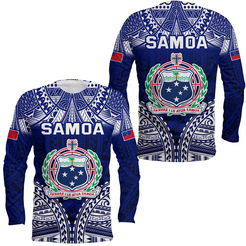 Samoa Coat Of Arms Long Sleeve Shirt Polynesian Pattern LT9 Unisex Blue - Polynesian Pride