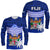 Fiji Coat Of Arms Long Sleeve Shirt Polynesian Tapa Palm Tree LT9 Unisex Blue - Polynesian Pride