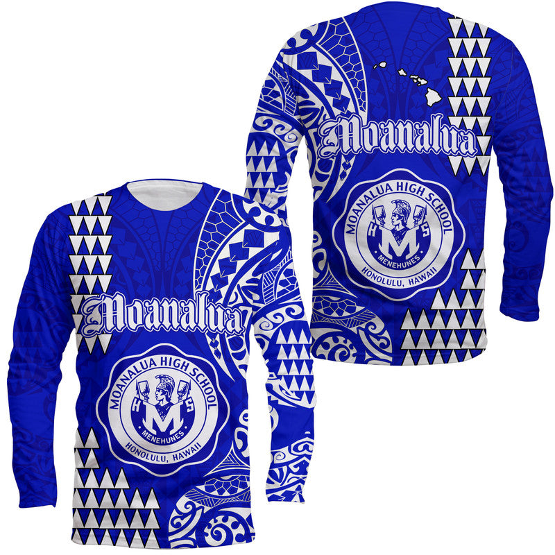 Hawaii Moanalua High School Long Sleeve Shirt Tribal Kakau LT9 Unisex Blue - Polynesian Pride