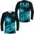 Fiji Rugby Sevens Long Sleeve Shirt Tapa Palm Tree and Fijian Coat of Arms LT9 Unisex Blue - Polynesian Pride