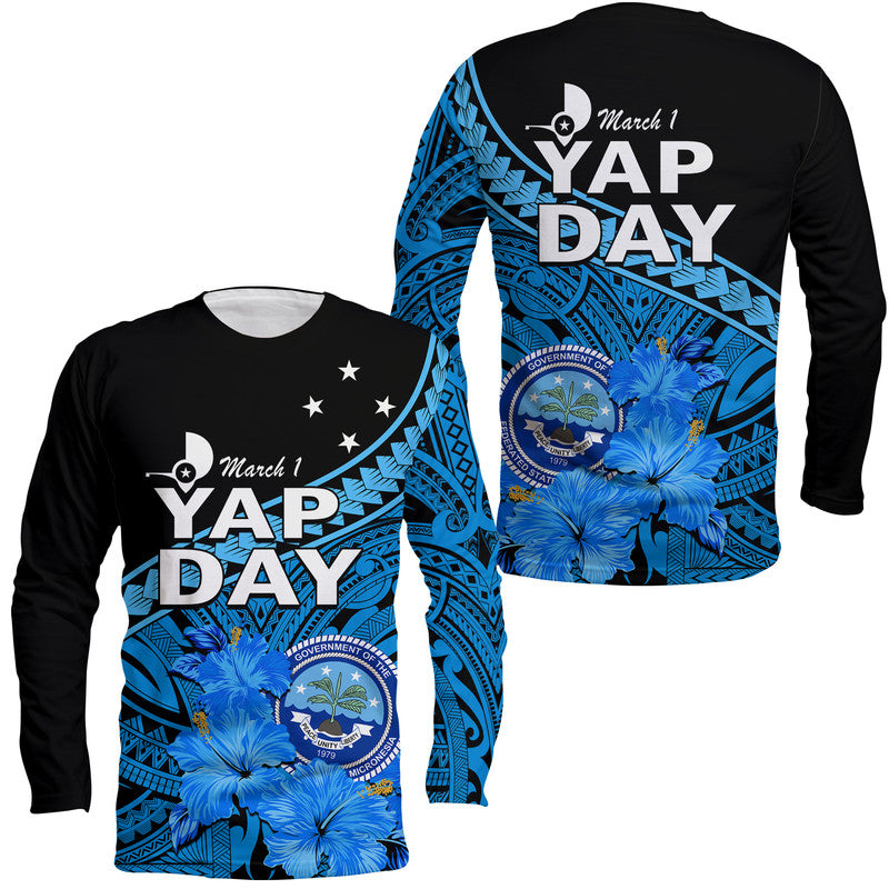 Yap State Day Long Sleeve Shirt Yap Flag and FSM Seal LT9 Unisex Blue - Polynesian Pride