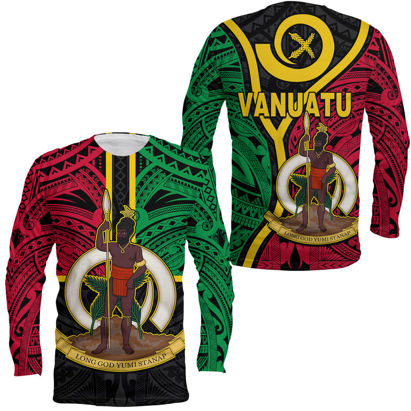 Vanuatu Long Sleeve Shirt Tribal Vanuatu Coat Of Arms Flag Style No2 LT9 Unisex Black - Polynesian Pride