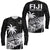 Fiji Rugby Sevens Long Sleeve Shirt Tapa Palm Tree and Fijian Coat of Arms LT9 Unisex Blue - Polynesian Pride