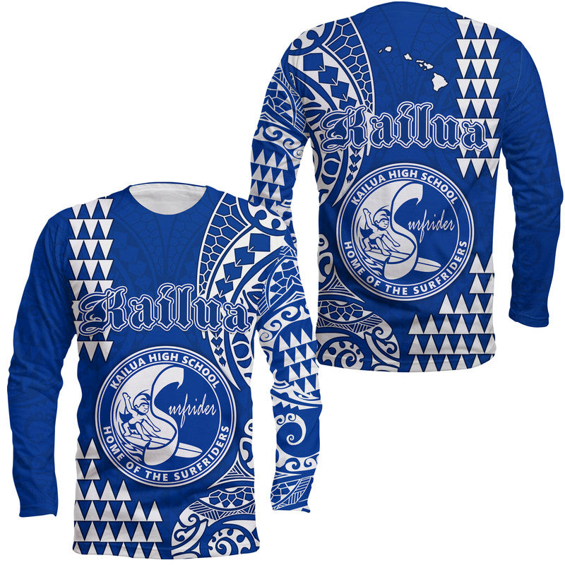 Hawaii Kailua High School Long Sleeve Shirt Tribal Kakau LT9 Unisex Blue - Polynesian Pride