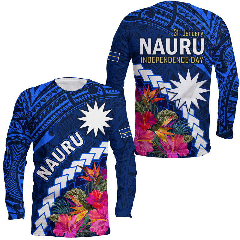 Nauru Independence Day Long Sleeve Shirt Polynesian Tropical LT9 Unisex Blue - Polynesian Pride