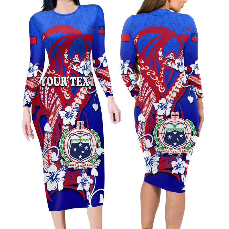 (Custom Personalised) Special Samoa FAST Party Long Sleeve Dress Tribal Samoan Hibiscus Design LT9 Polyester spandex Blue - Polynesian Pride