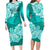 Polynesian Floral Tribal Long Sleeves Dress - Turquoise LT9 Polyester/spandex Turquoise - Polynesian Pride