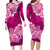 Polynesian Floral Tribal Long Sleeves Dress - Pink LT9 Polyester/spandex Pink - Polynesian Pride