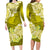 Polynesian Floral Tribal Long Sleeves Dress - Yellow LT9 Polyester/spandex Yellow - Polynesian Pride