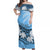 Fiji Day Off Shoulder Long Dress Flying Fijians Masi Kesa Style - Turquoise LT7 Women Turquoise - Polynesian Pride