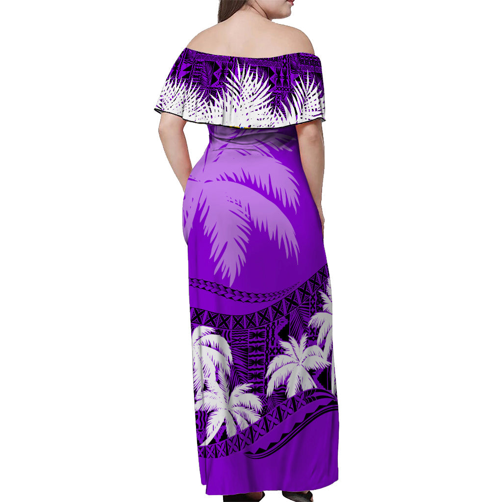 Fiji Day Off Shoulder Long Dress Flying Fijians Masi Kesa Style - Violet LT7 - Polynesian Pride