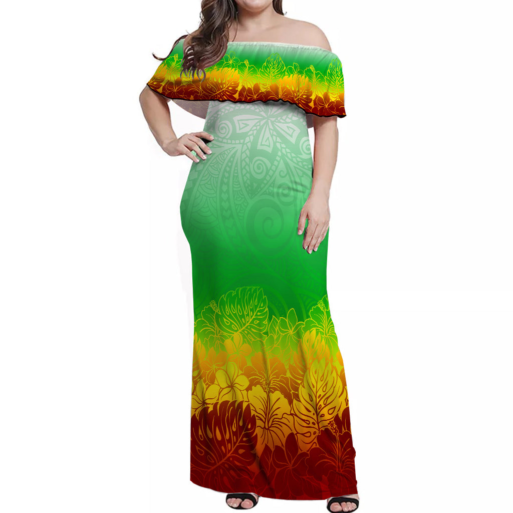 Polynesian Pride Dress - Tribal Polynesian Ombre Reggae Dip Dye Off Shoulder Long Dress LT7 Women Reggae - Polynesian Pride