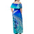 Maori Off Shoulder Long Dress Hammerhead Shark with Hibiscus - Blue Ombre LT7 - Polynesian Pride