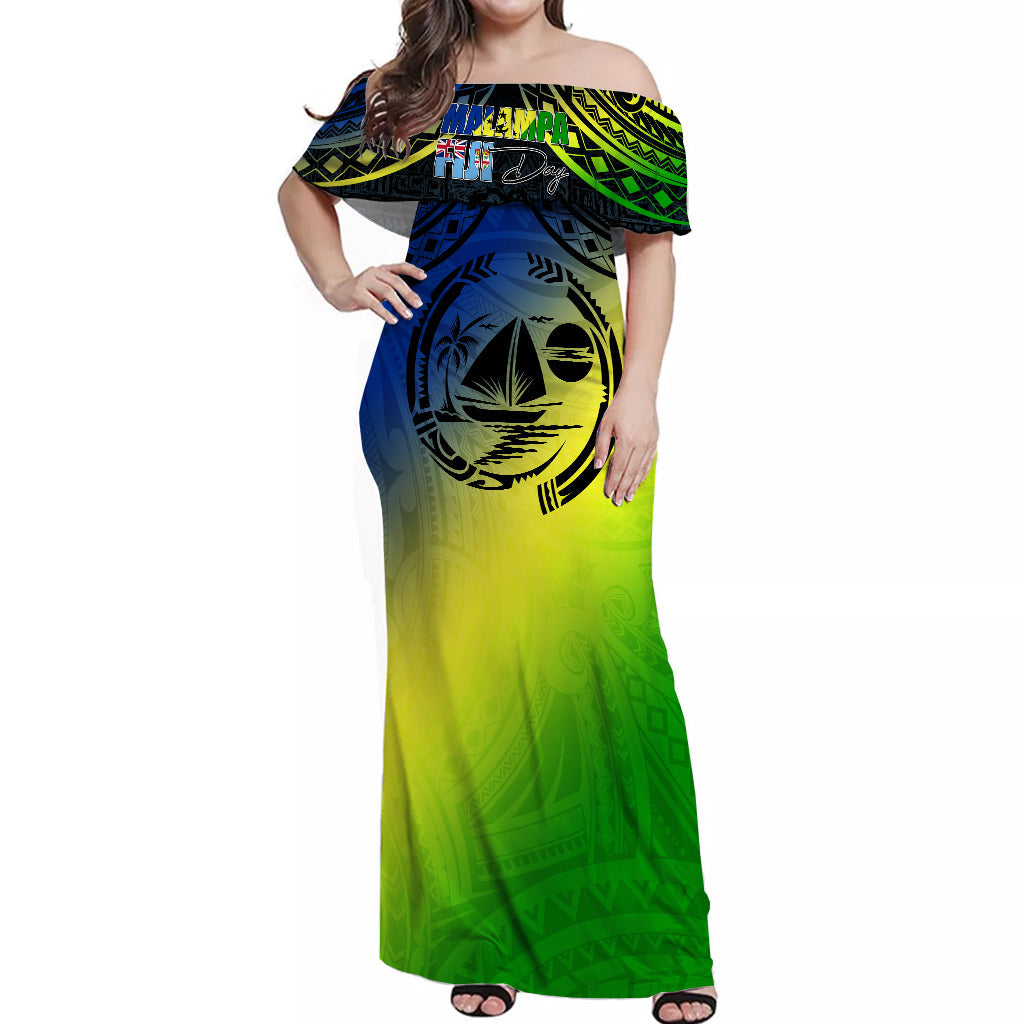 Malampa Fiji Day Off Shoulder Long Dress Flags Mix Style LT7 Women Art - Polynesian Pride