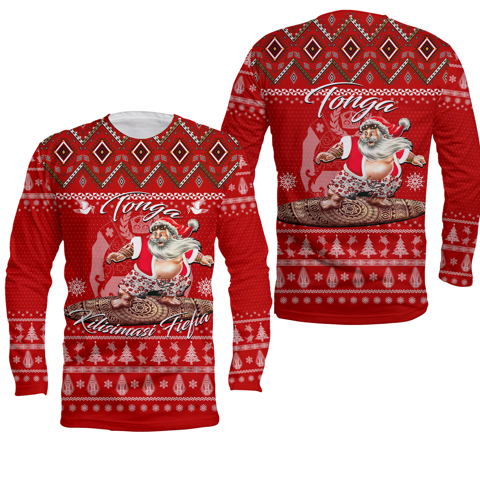 Tonga Christmas - Kilisimasi Fiefia Santas Polynesia Long Sleeve Shirt - LT2 Unisex RED - Polynesian Pride