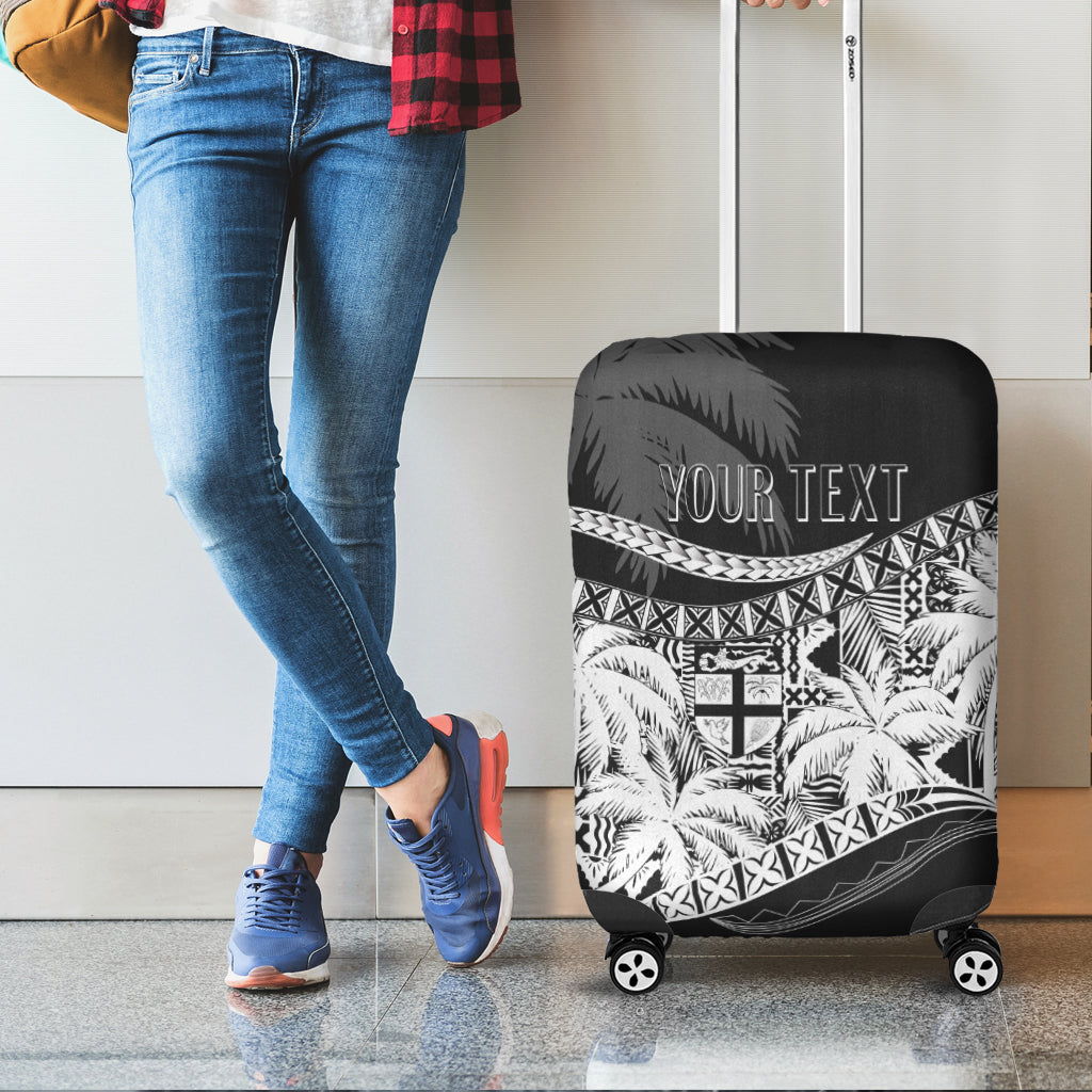 Personalised Fiji Day Luggage Cover Flying Fijians Masi Kesa Style - Black LT7 - Polynesian Pride