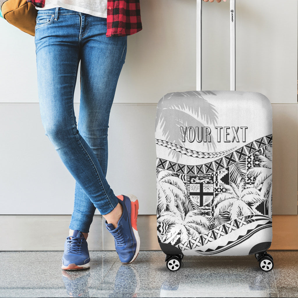 Personalised Fiji Day Luggage Cover Flying Fijians Masi Kesa Style - White LT7 - Polynesian Pride