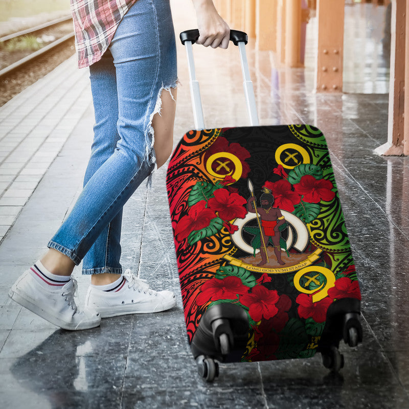 Vanuatu And Hibiscus Luggage Cover LT6 Black - Polynesian Pride