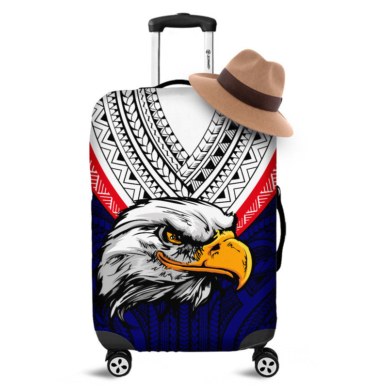 American Samoa Luggage Cover Bald Eagle with Polynesian Pattern LT9 Blue - Polynesian Pride