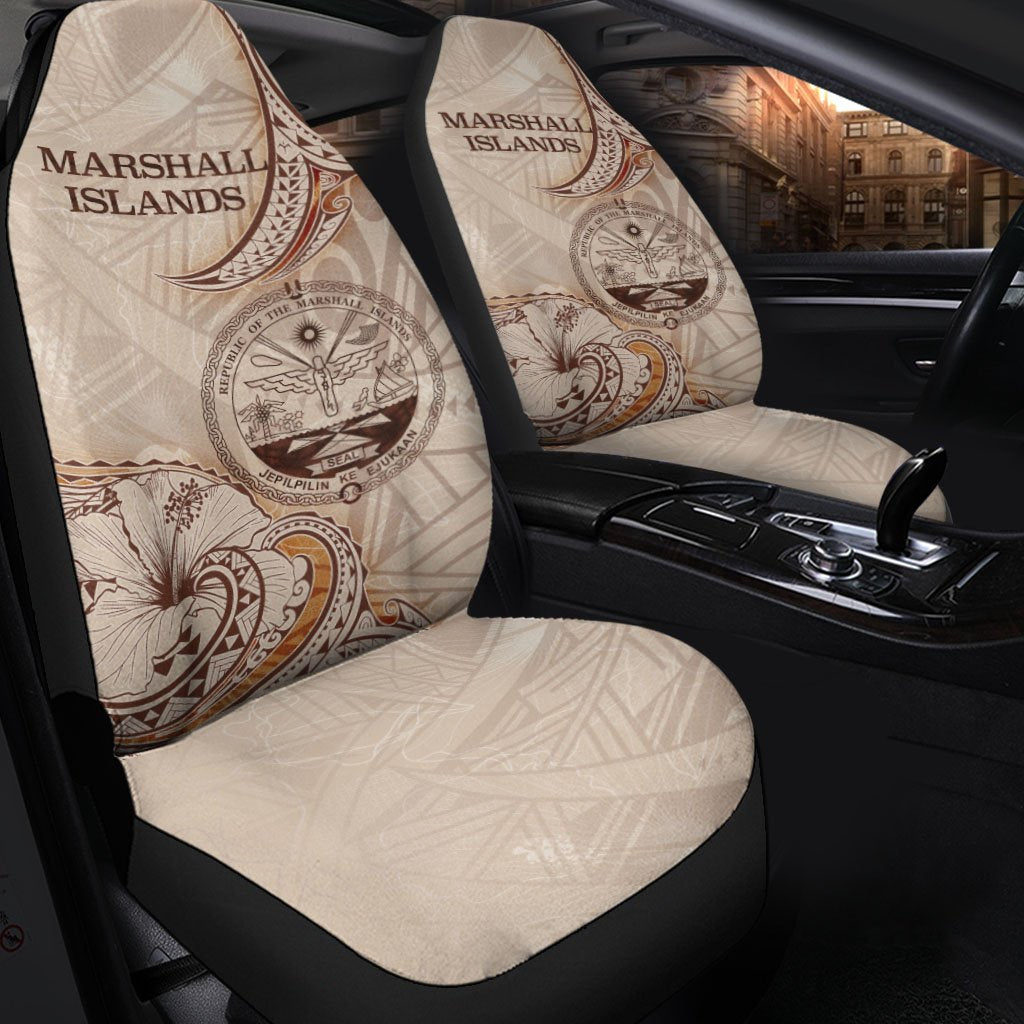 Marshall Islands Car Seat Cover - Hibiscus Flowers Vintage Style Universal Fit Art - Polynesian Pride