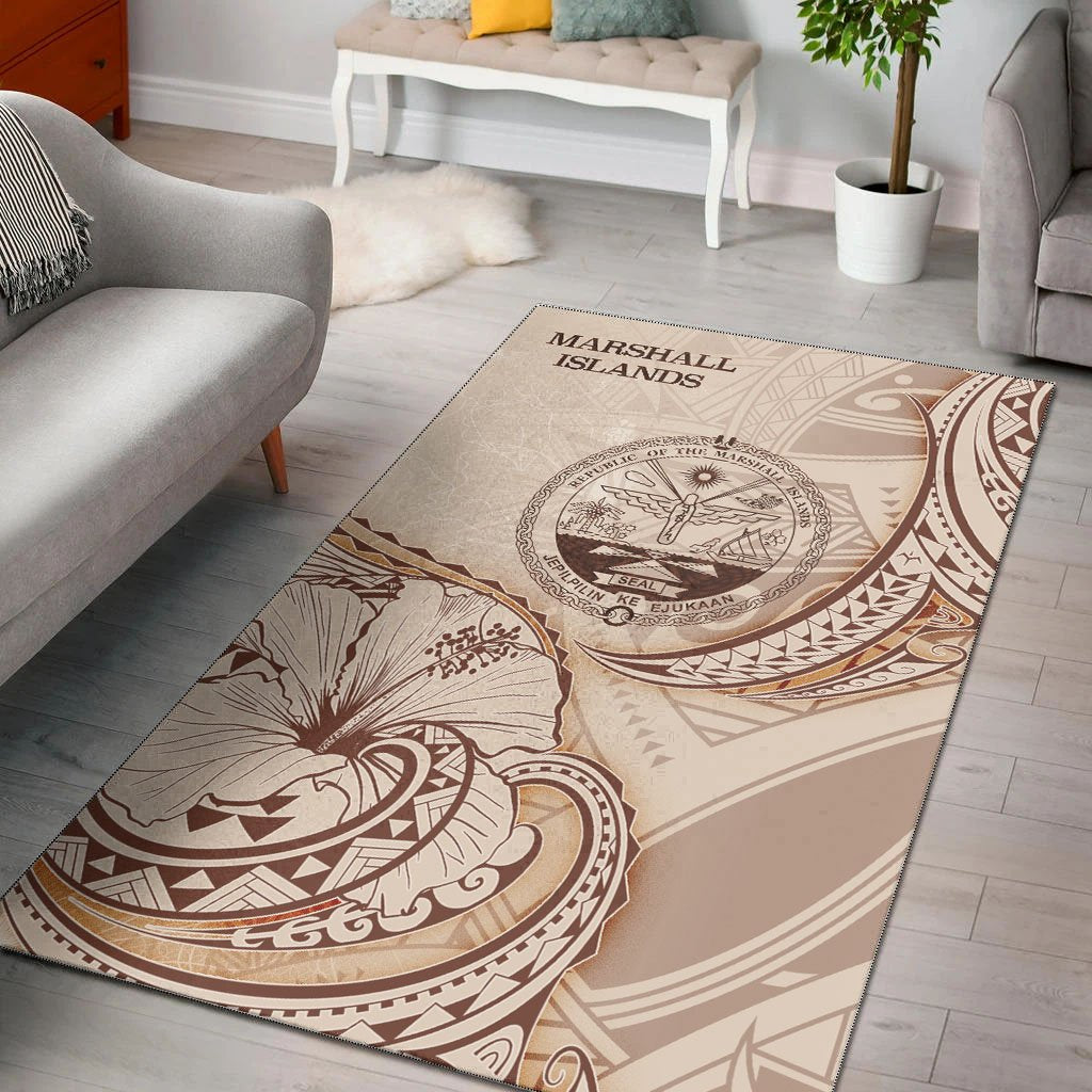 Marshall Islands Area Rug - Hibiscus Flowers Vintage Style Nude - Polynesian Pride