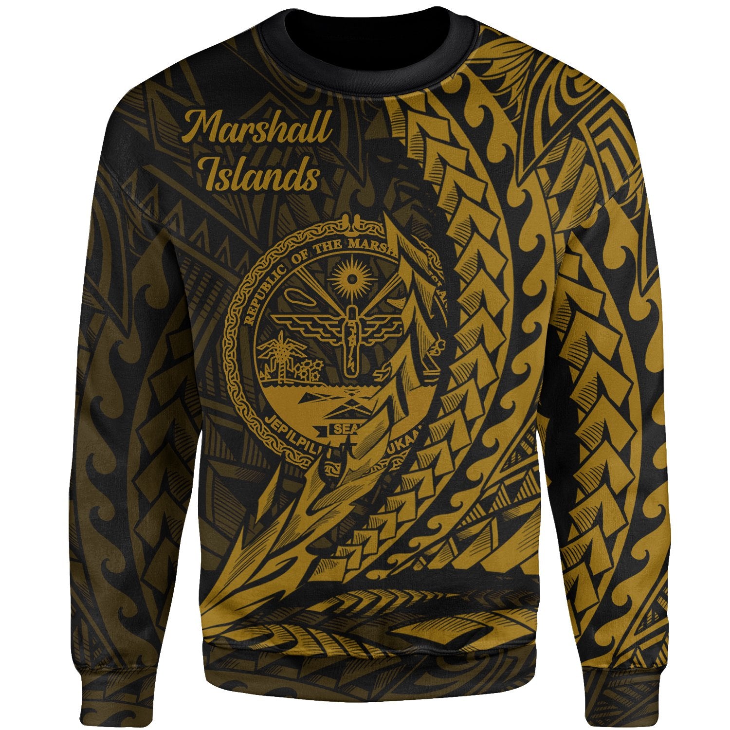 Marshall Islands Sweatshirt - Wings Style Gold Color Unisex Gold - Polynesian Pride