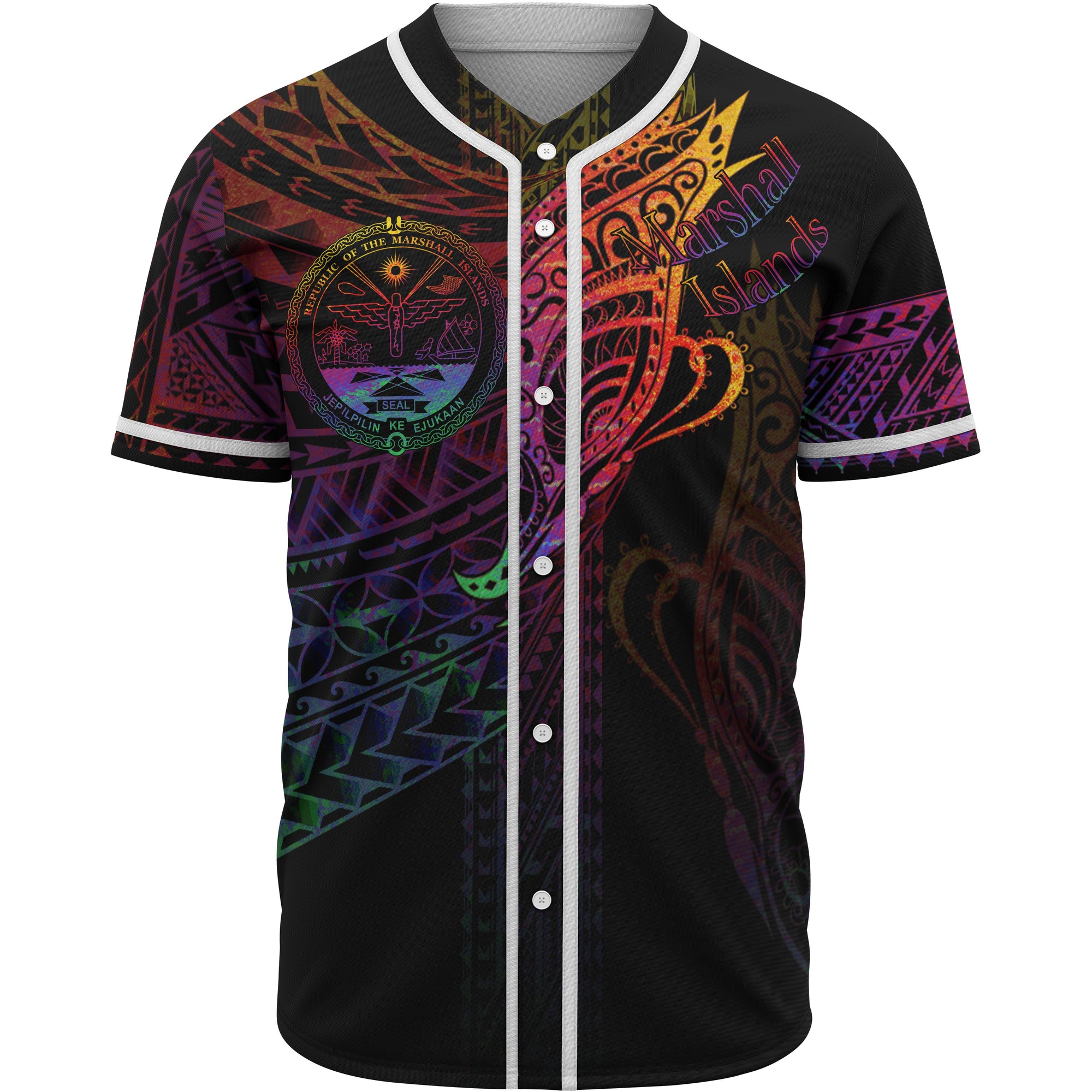 Marshall Islands Baseball Shirt - Butterfly Polynesian Style Unisex Black - Polynesian Pride