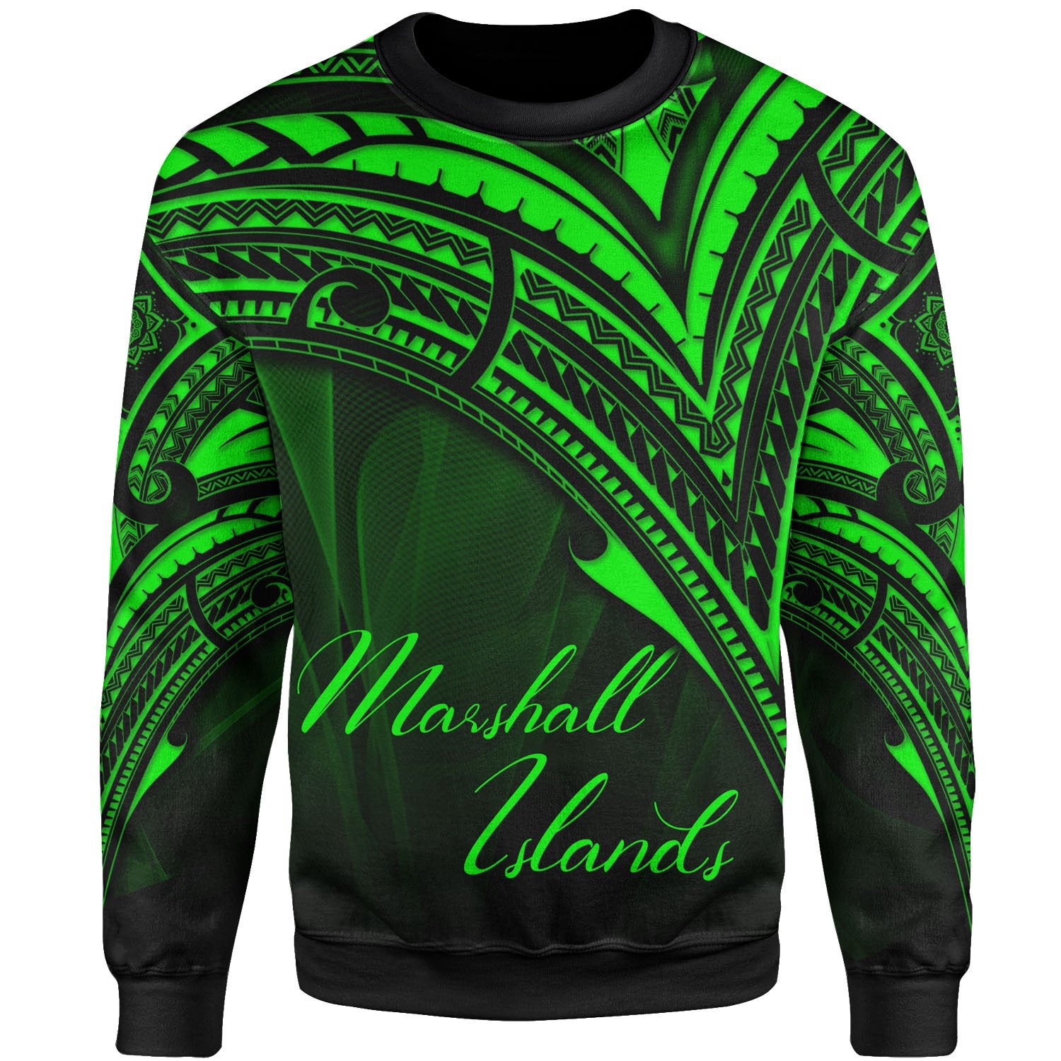 Marshall Islands Sweatshirt - Cross Style Green Color Unisex Black - Polynesian Pride