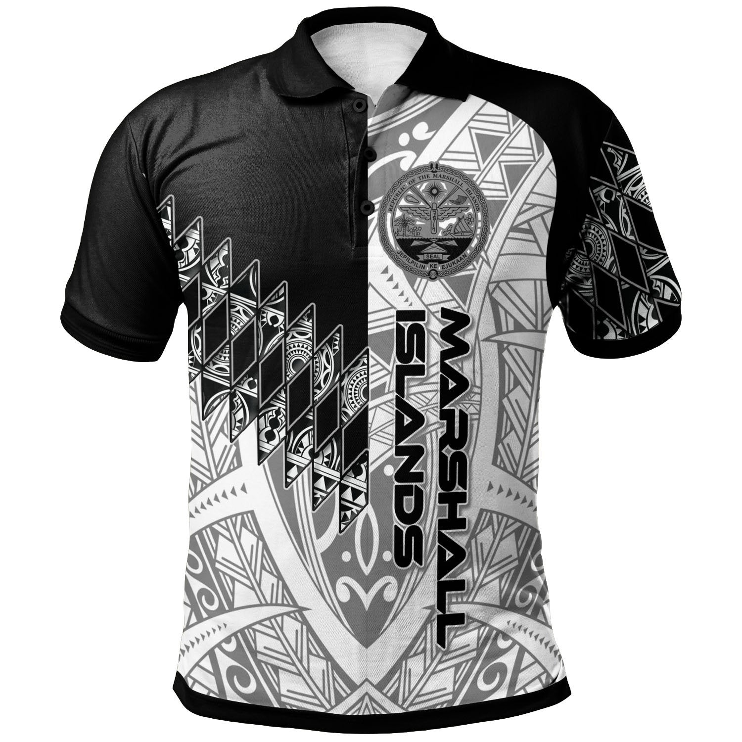 Marshall Islands Polo Shirt Symmetry Style Unisex Black - Polynesian Pride