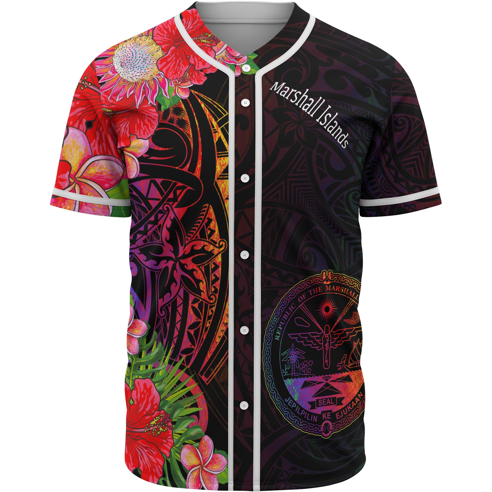 Marshall Islands Baseball Shirt - Tropical Hippie Style Unisex Black - Polynesian Pride