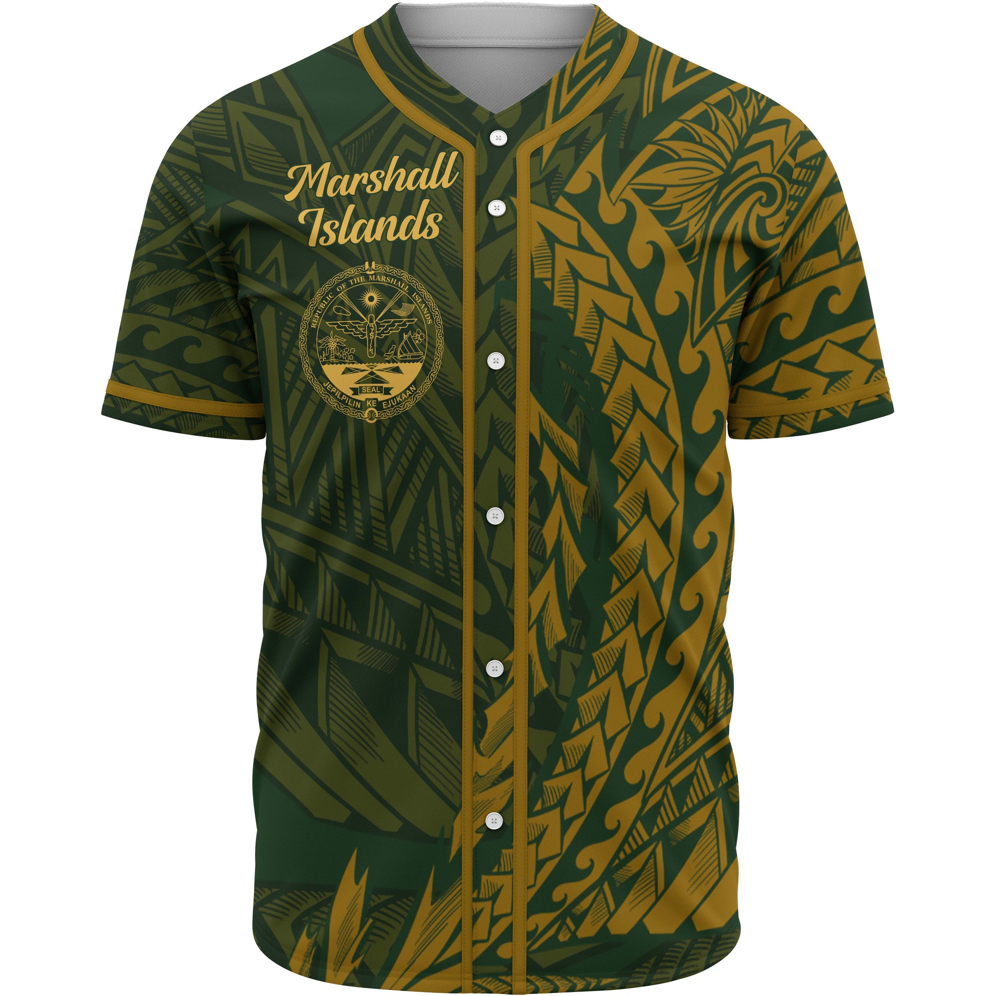 Marshall Islands Baseball Shirt - Green Wings Style Unisex Gold - Polynesian Pride