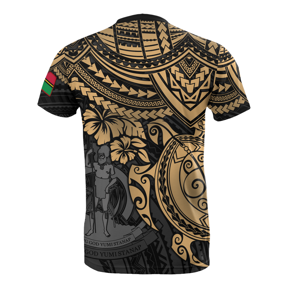 Vanuatu T Shirt Vanuatuan Coat of Arms Gold Turtle Hibiscus - Polynesian Pride