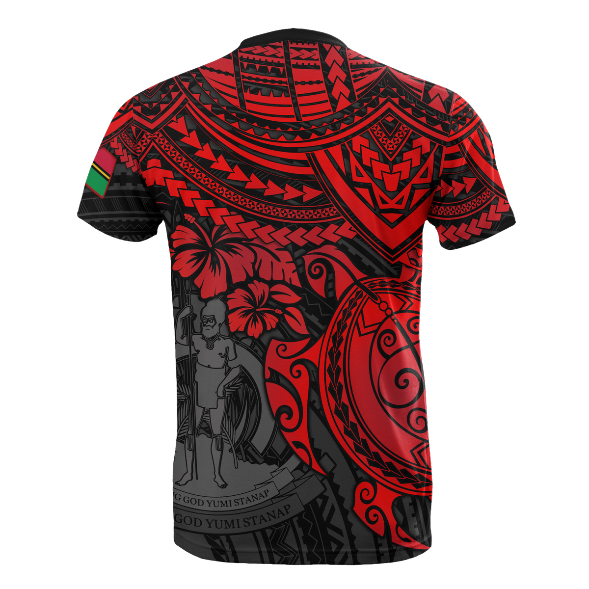Vanuatu T Shirt Vanuatuan Coat of Arms Red Turtle Hibiscus - Polynesian Pride