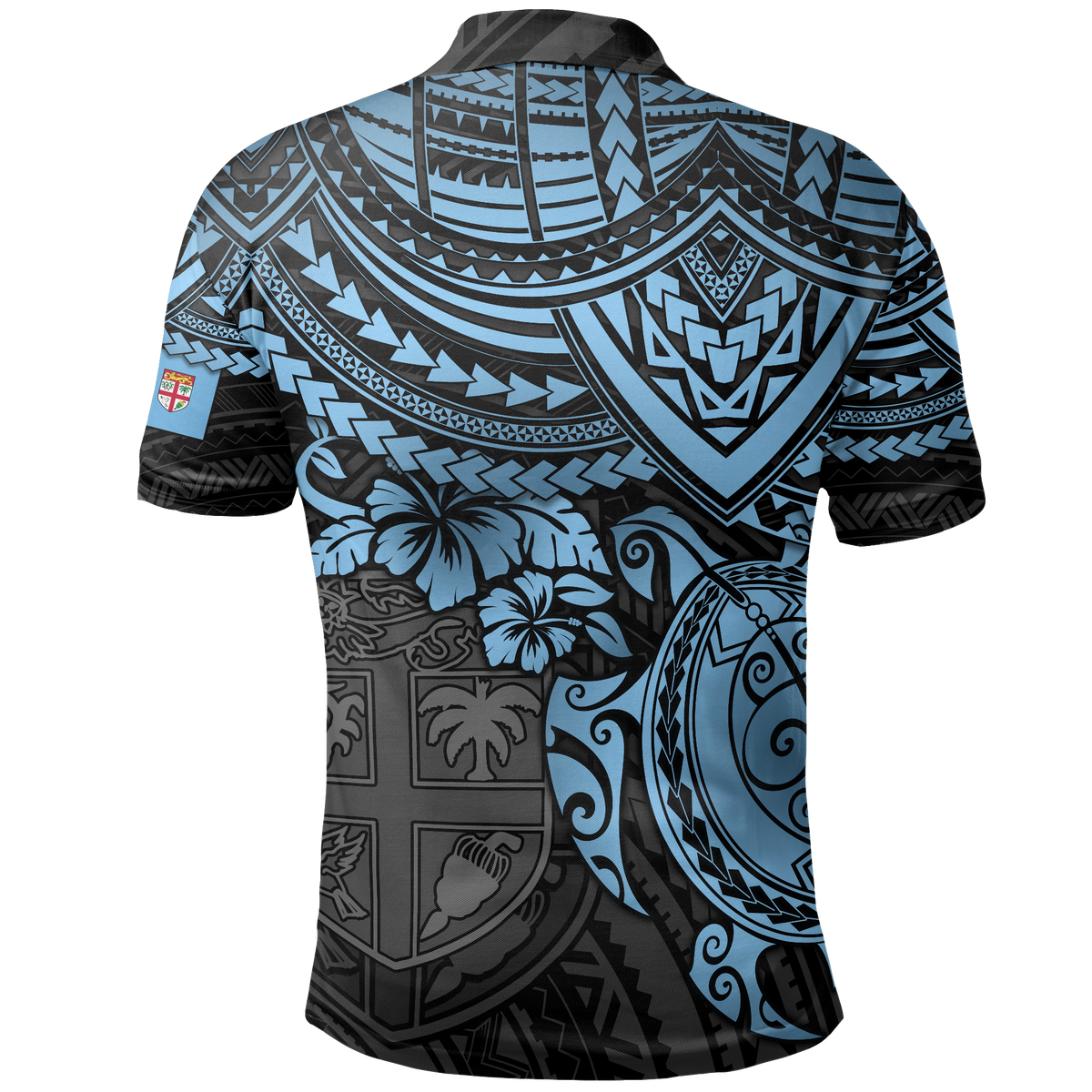 Fiji Polo Shirt Viti Flag Blue Turtle Hibiscus - Polynesian Pride