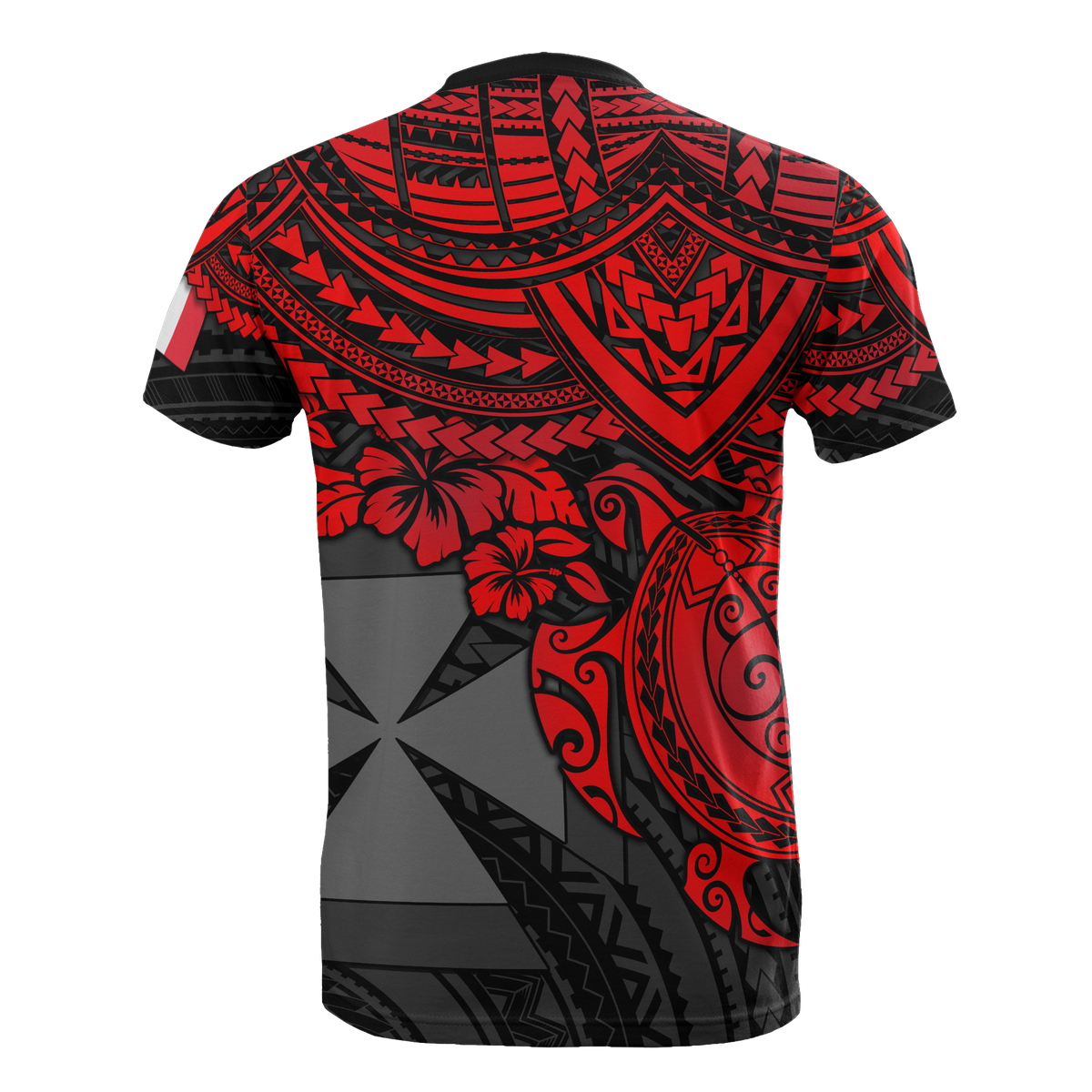Wallis and Futuna Polynesian T Shirt Wallis and Futuna Coat of Arms Red Turtle Hibiscus - Polynesian Pride