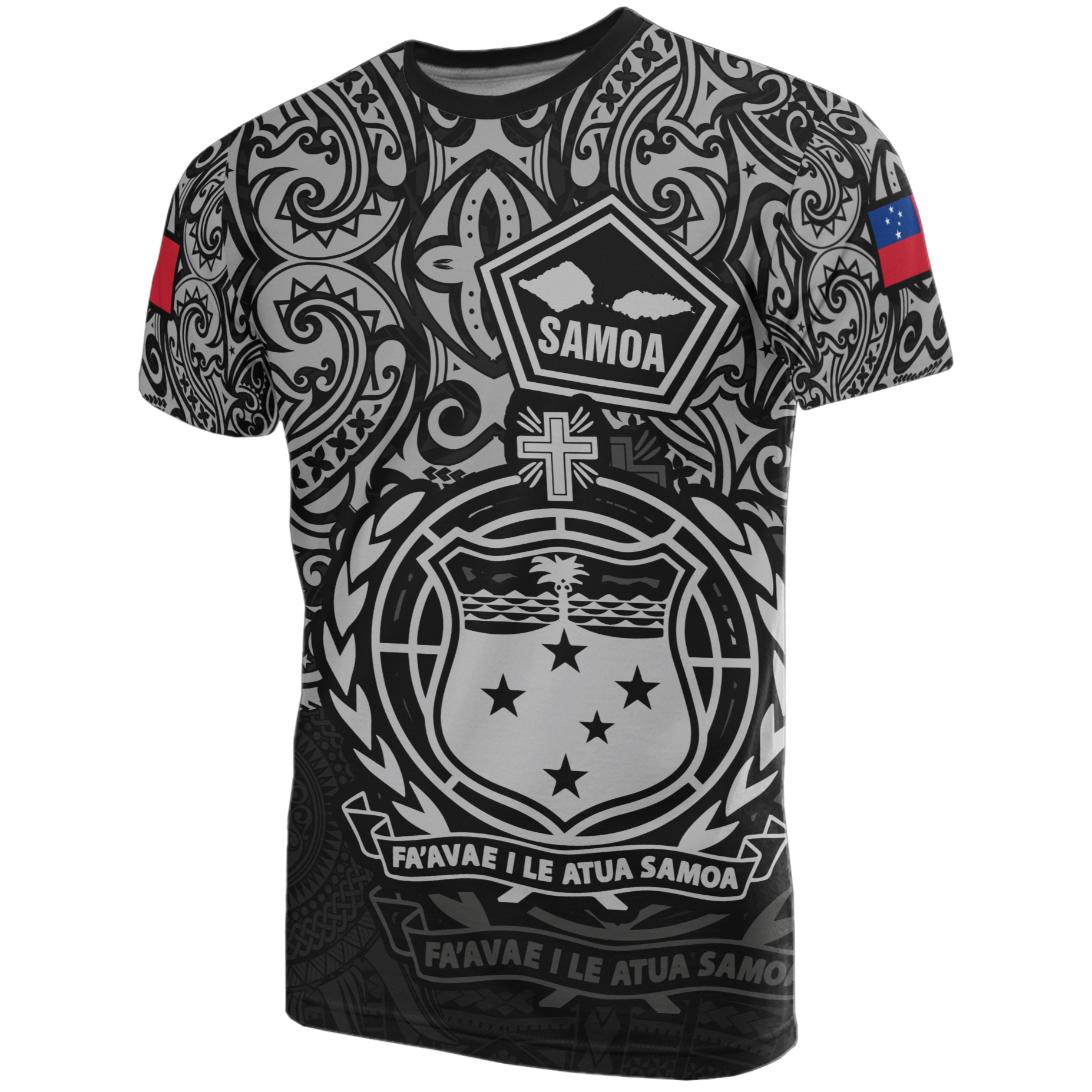 Samoa Pride T Shirt Samoa Flag Coat Of Arms Polynesian Tattoo Unisex BLACK - Polynesian Pride