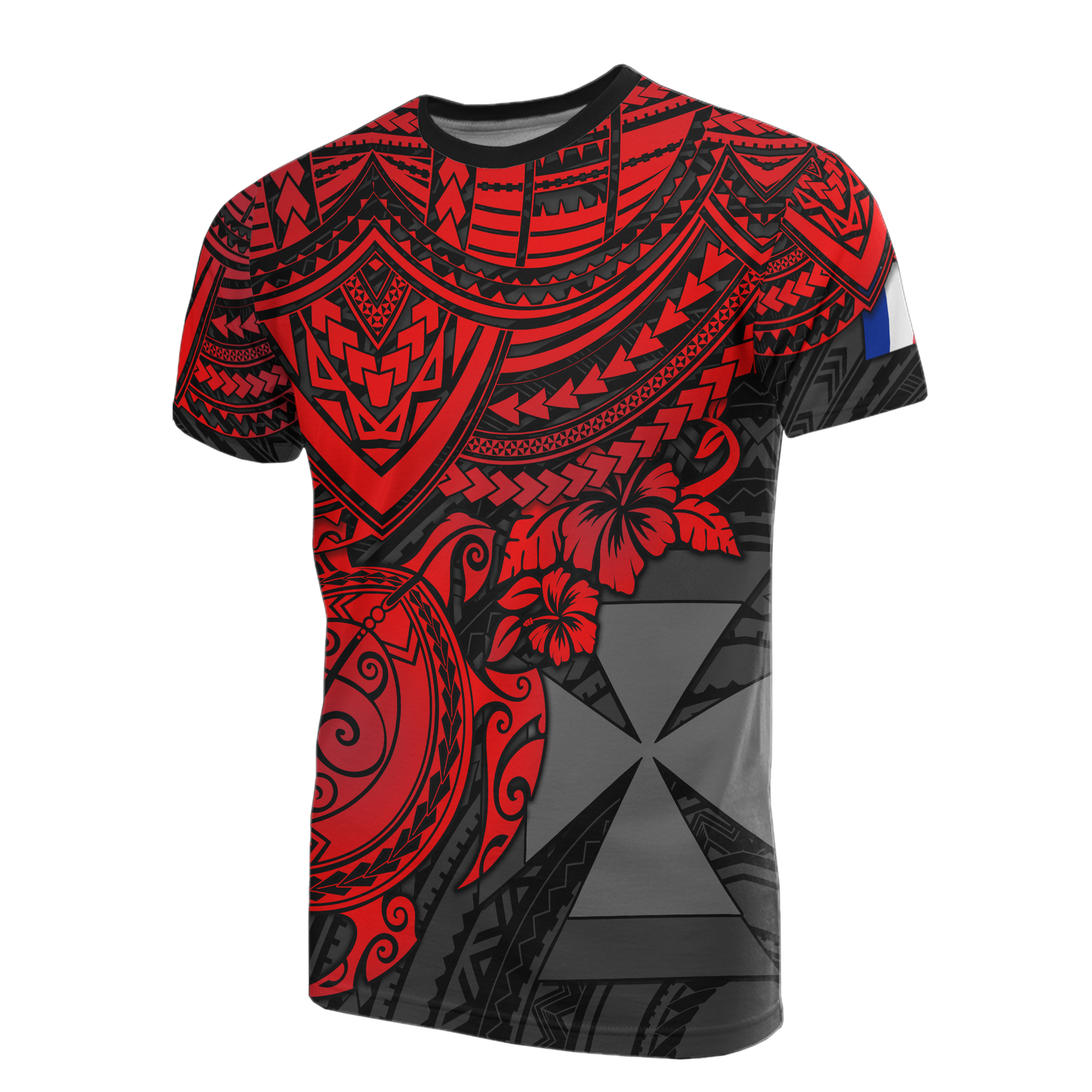 Wallis and Futuna Polynesian T Shirt Wallis and Futuna Coat of Arms Red Turtle Hibiscus Unisex RED - Polynesian Pride