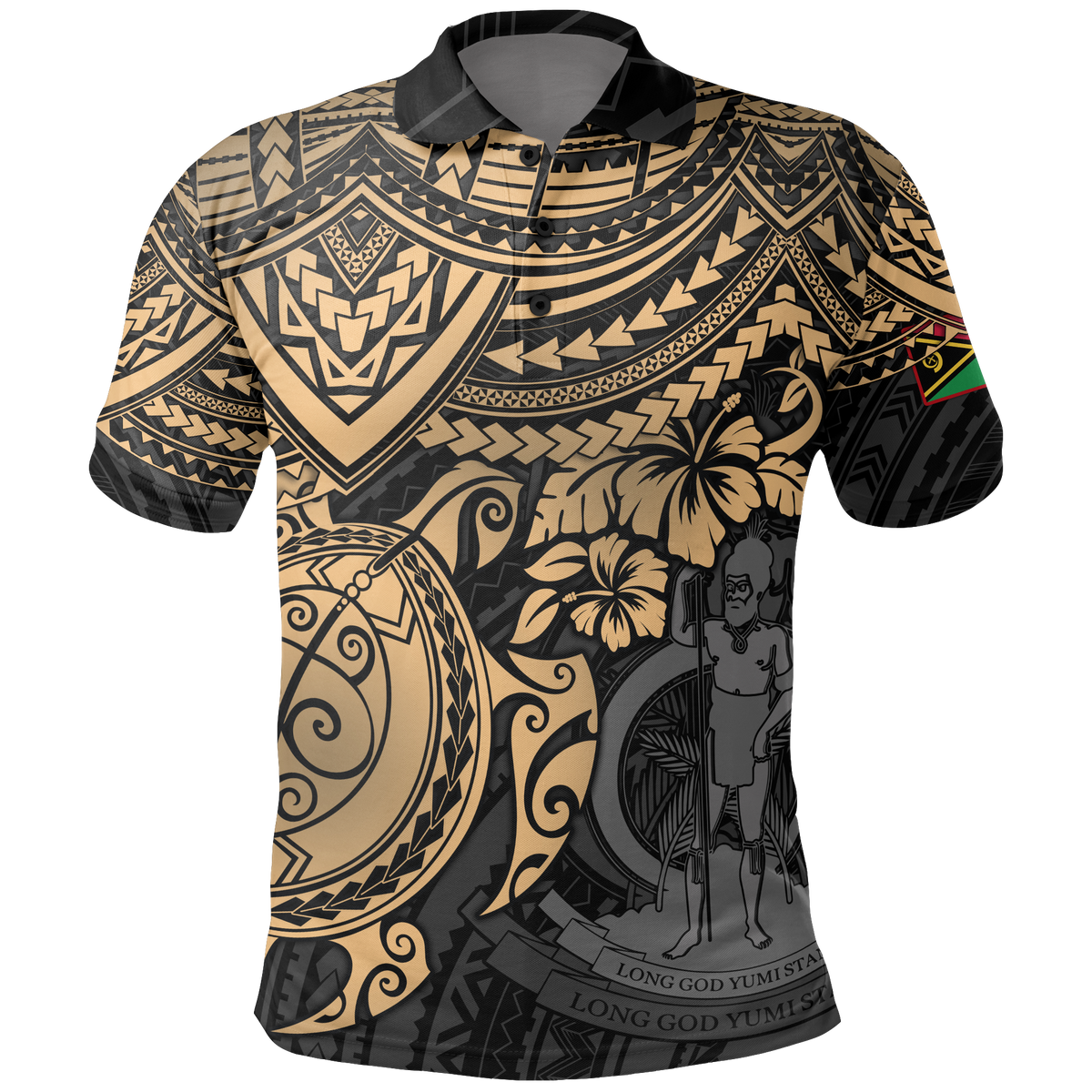 Vanuatu Polo Shirt Vanuatuan Flag Coat Of Arms Gold Turtle Hibiscus Unisex GOLD - Polynesian Pride