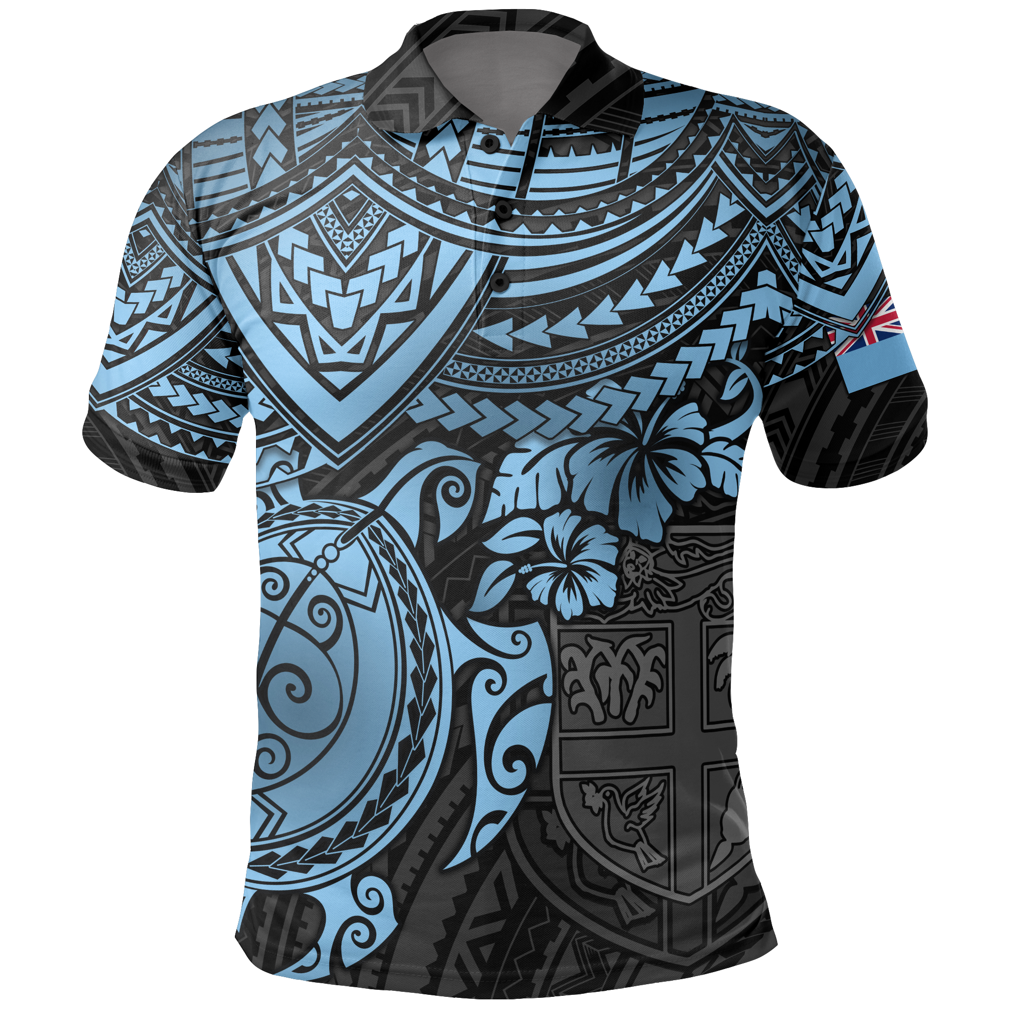 Fiji Polo Shirt Viti Flag Blue Turtle Hibiscus Unisex BLUE - Polynesian Pride