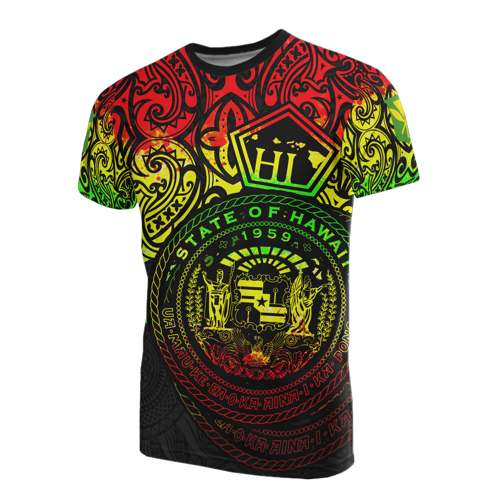 Hawaii Pride T Shirt Hawaii Seal Polynesian Tattoo (Reggae) Unisex BLACK - Polynesian Pride