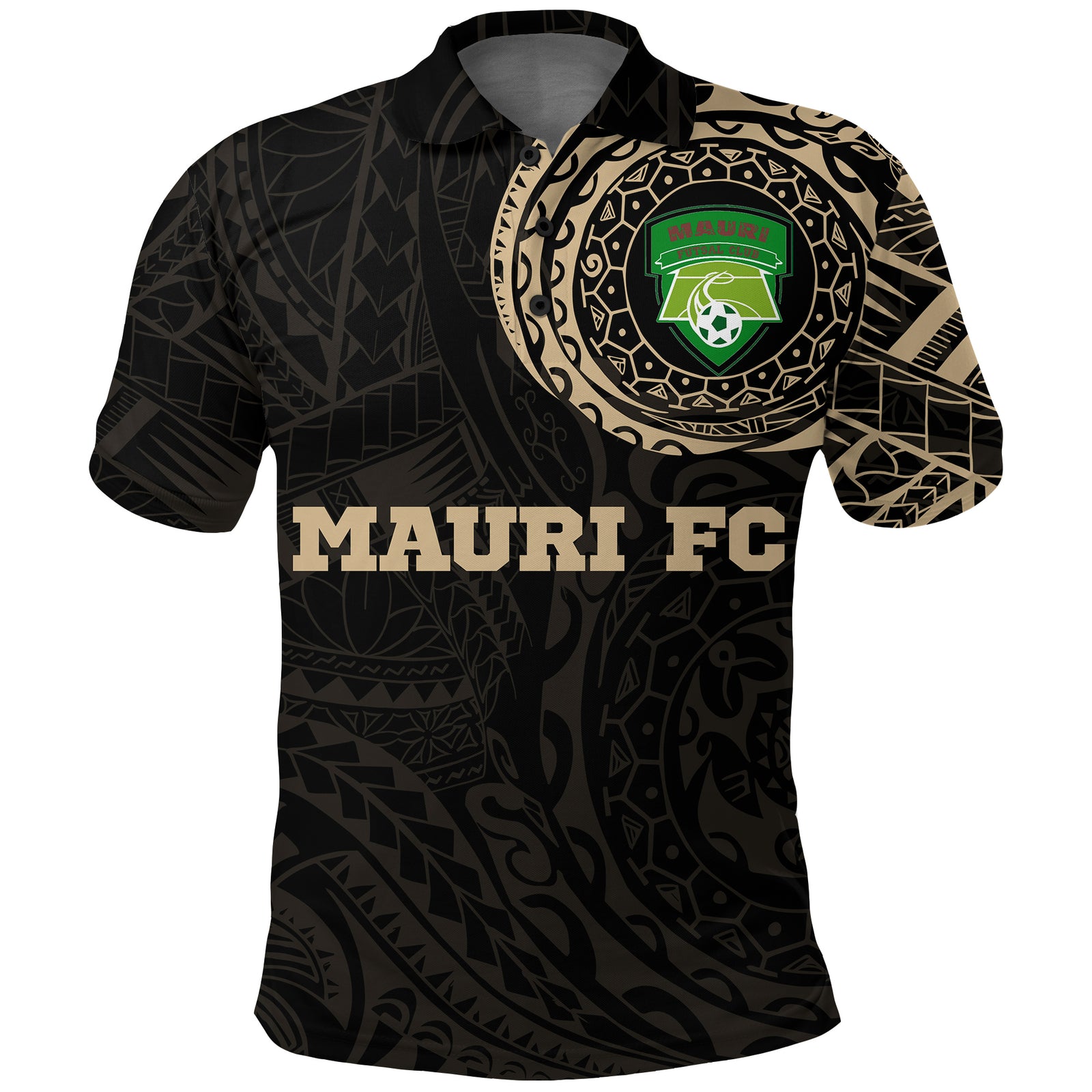 MAURI FC Polo Shirt Polynesian Tattoo LT4 Unisex Black - Polynesian Pride