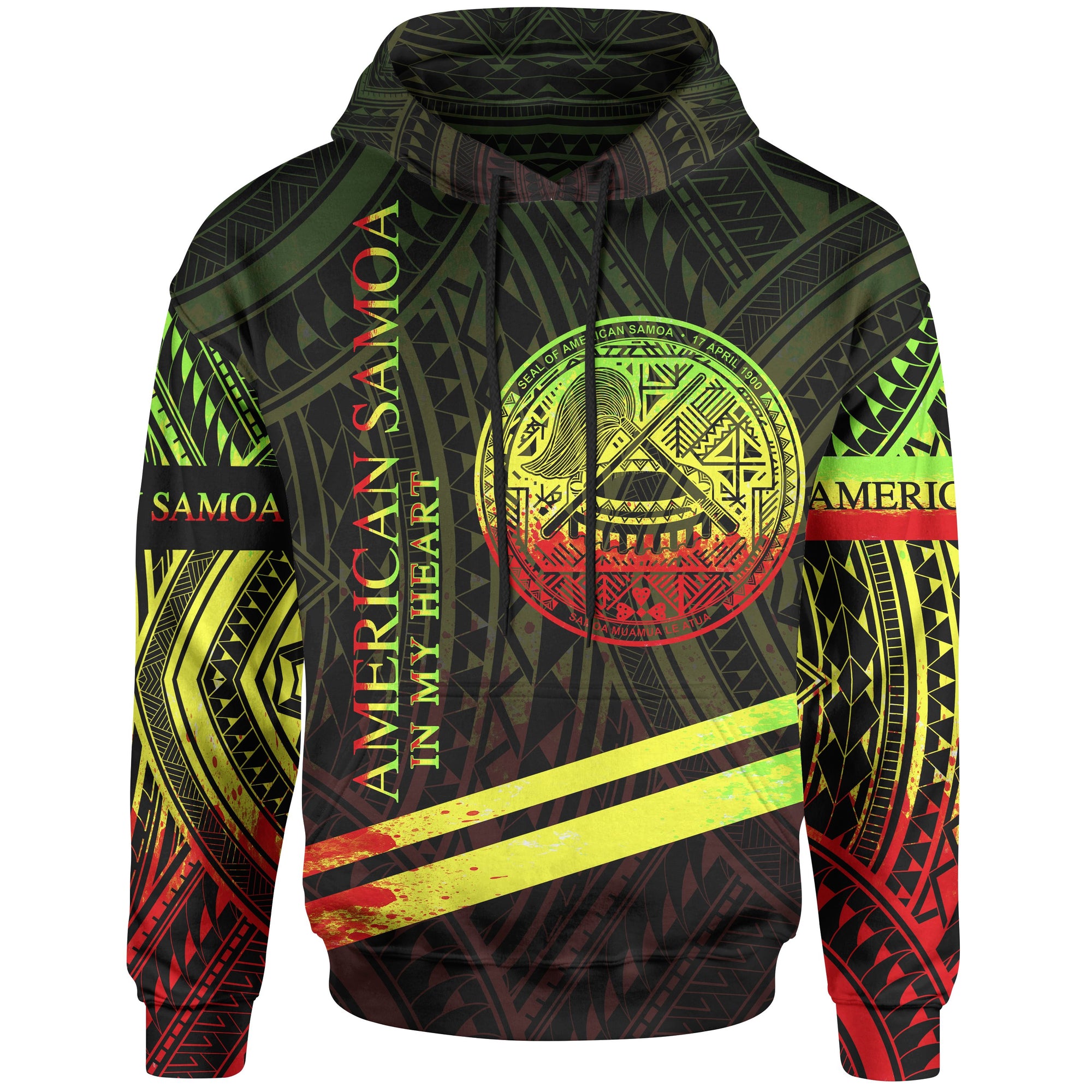 American Samoa Hoodie In My Heart Style Reggae Polynesian Patterns Unisex Black - Polynesian Pride