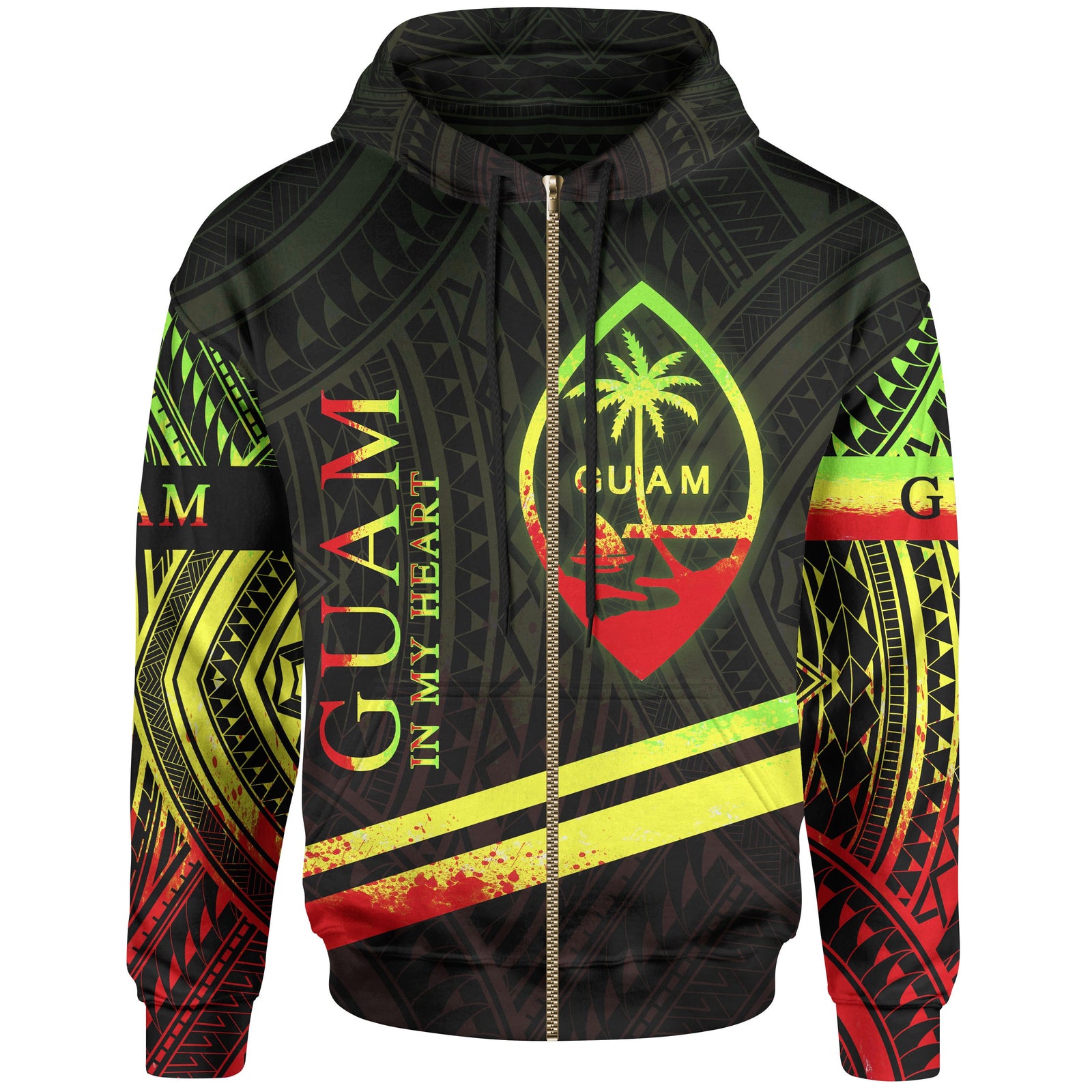 Guam Zip Hoodie In My Heart Style Reggae Polynesian Patterns Unisex Black - Polynesian Pride