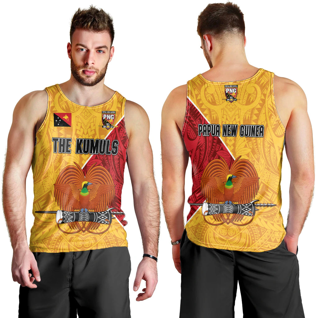 The Kumuls PNG Men Tank Top Papua New Guinea Polynesian Dynamic Style LT14 Yellow - Polynesian Pride