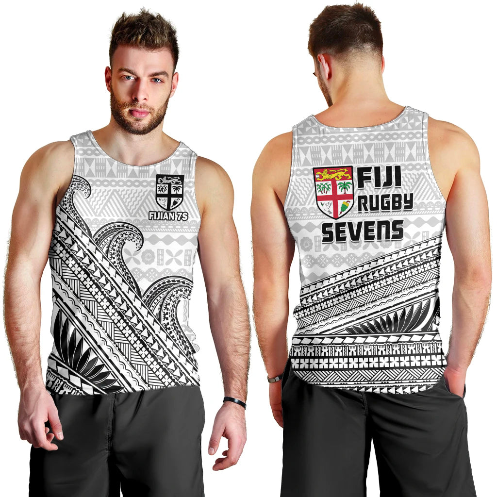 Fiji Sevens Rugby Men Tank Top Fijian 7s Tapa Polynesian Art LT14 White - Polynesian Pride