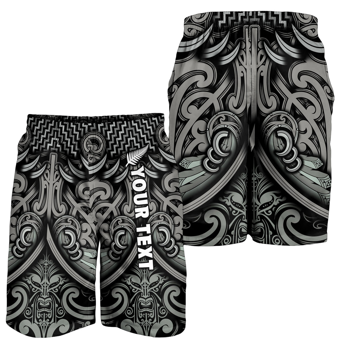 (Custom Personalised) New Zealand Silver Fern Rugby Men Shorts All Black NZ Maori Pattern LT13 - Polynesian Pride