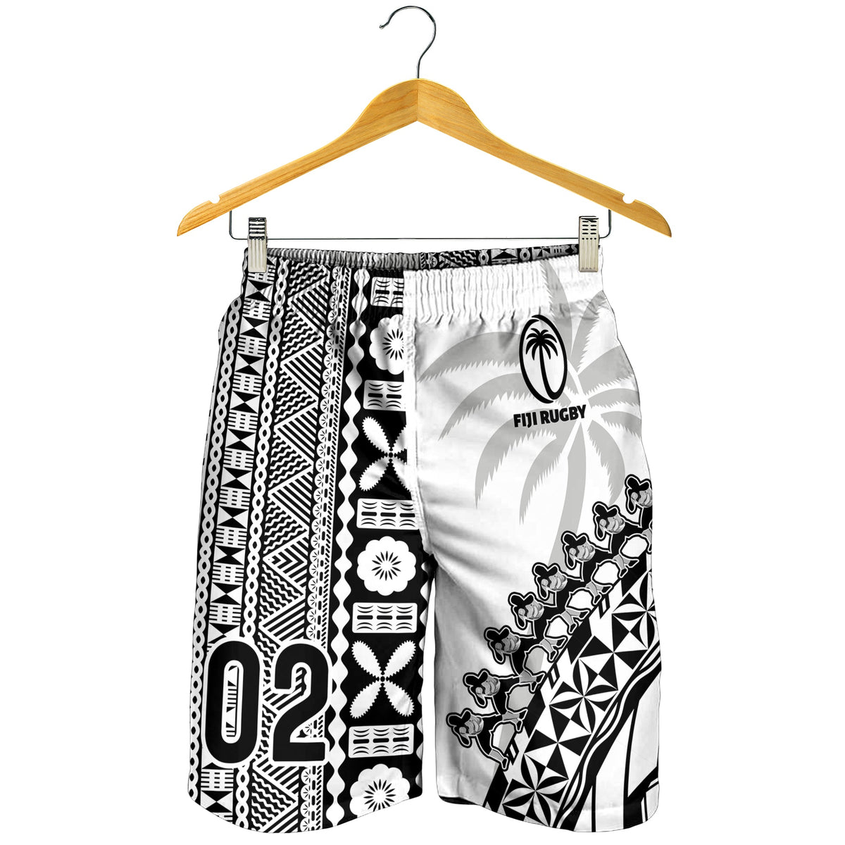 (Custom Personalised) Fiji Rugby Men Shorts Fijian Cibi Dance Tapa Pattern White LT14 - Polynesian Pride