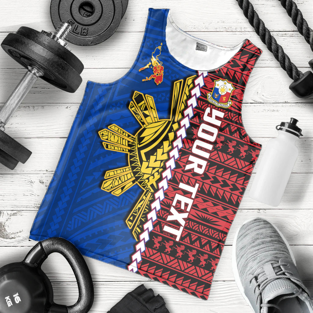 (Custom Personalised) Philippines Men Tank Top Pilipinas Sun Mix Polynesian Pattern LT14 Red - Polynesian Pride